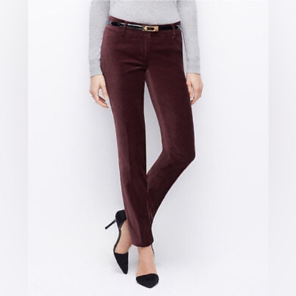 Ann Taylor Pants - Ann Taylor Velvet Burgundy Modern Fit Cotton Slim Pants Size 8 Women’s Straight
